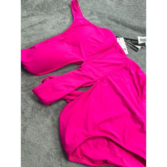 NWT LA Blanca Manhattan One Piece Swimsuit Cutout One Shoulder Womens 12 Pink 1 - Picture 2 of 5